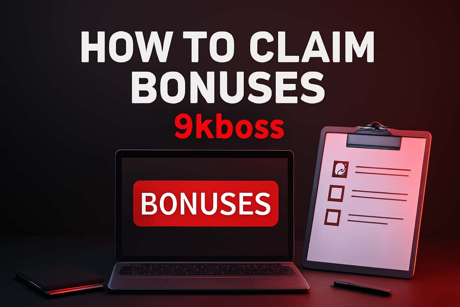 An informative illustration about claiming 9kboss bonuses with modern design elements.