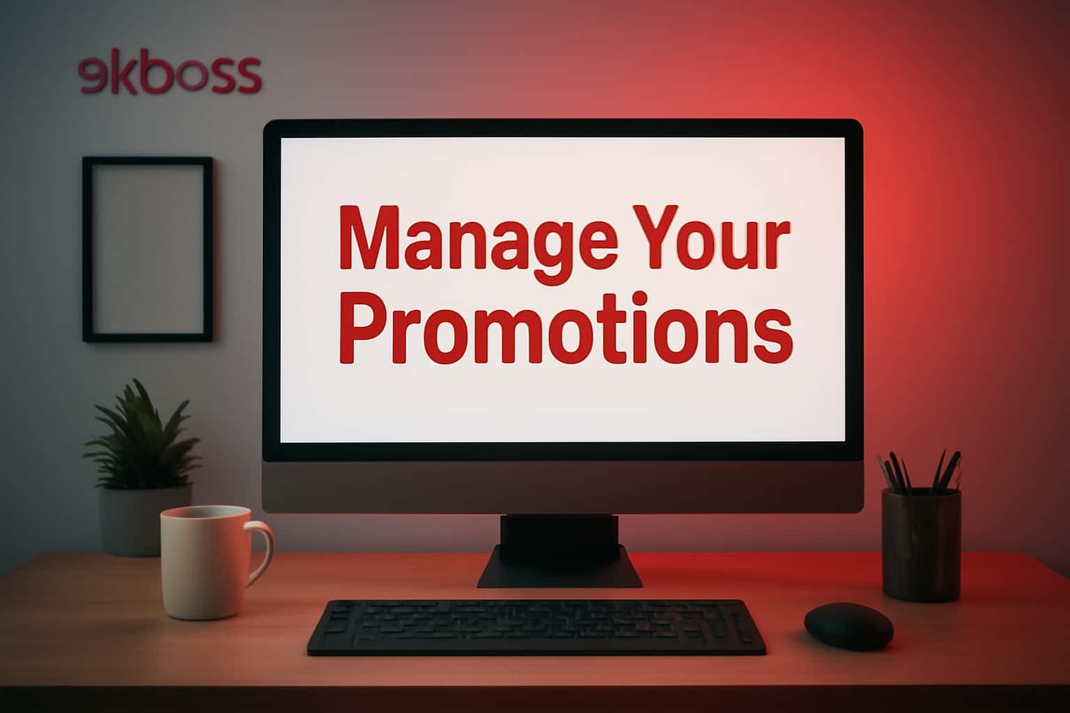 An informative scene showcasing the 9kboss promotions management interface.