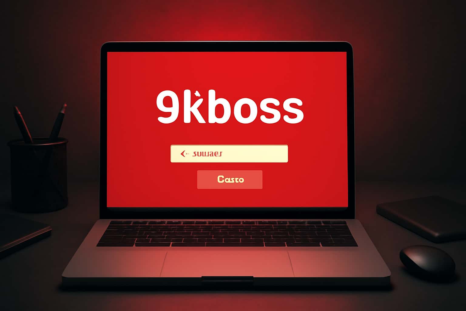 A futuristic rendering about securing 9kboss accounts with vibrant red accents.